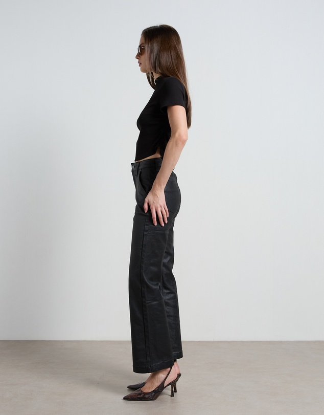 DRICOPER DENIM - Misika Coated Black Kick Flare Trousers