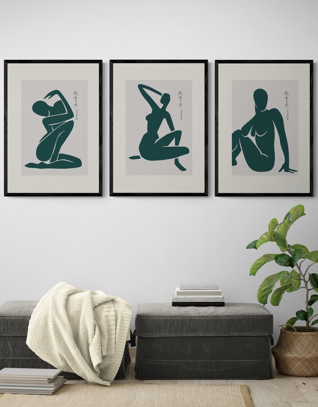 Inka Arthouse - Green Nudes Set of 3 Matisse Art Prints