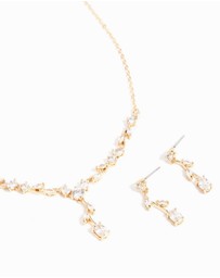 Lovisa - Gold Cubic Zirconia Flower Vine Necklace & Drop Earrings Set