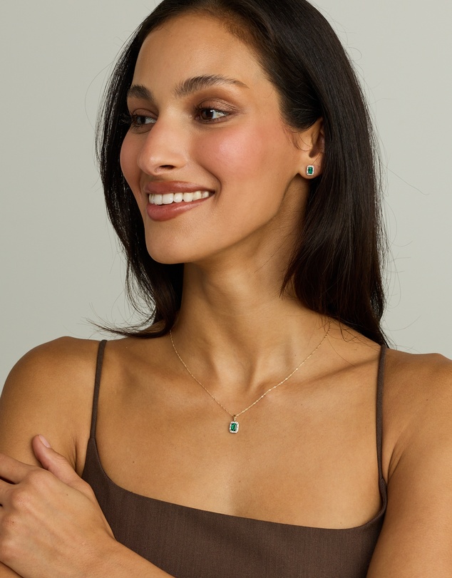 Michael Hill - Created Emerald & 0.10TW Laboratory-Grown Diamond Pendant and Earring Gift Set in 10 Karat Yellow Gold and Rhodium
