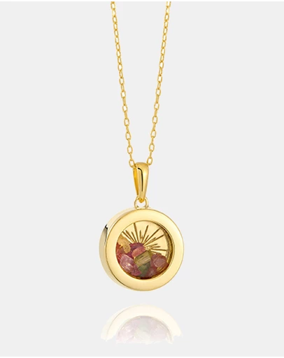 Rachel Jackson - Small Deco Sun Amulet October Birthstone Tourmaline Necklace (Happiness & Luck)