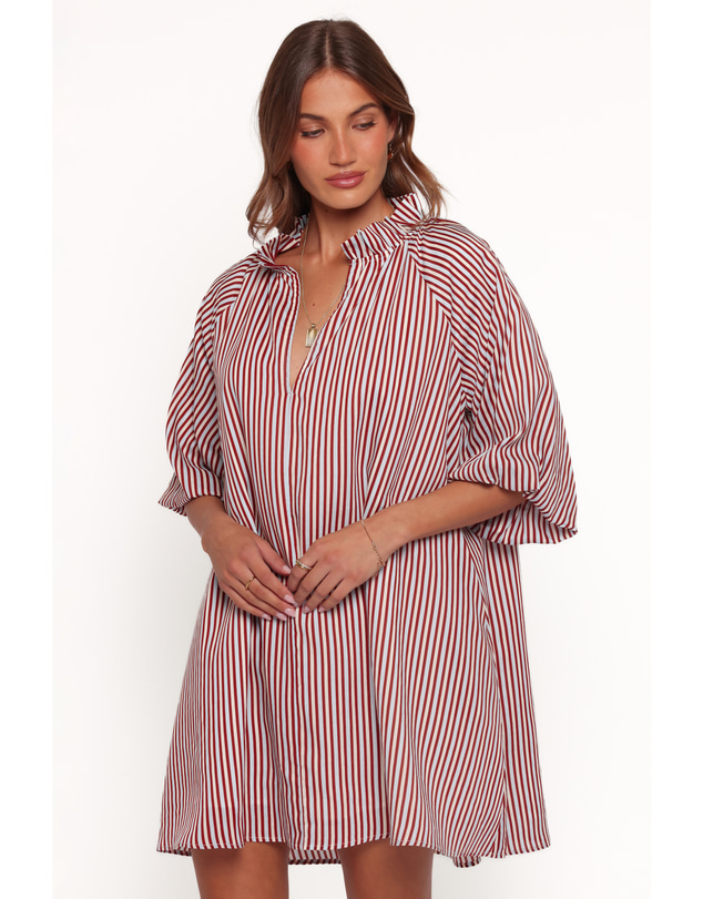 Petal & Pup - Doran Mini Dress - Brown/Blue Stripe