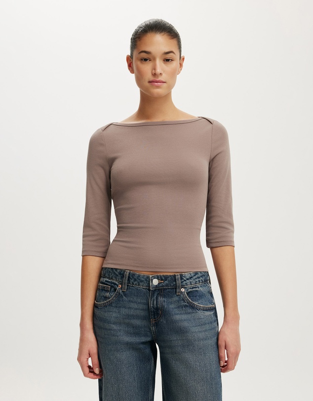 Cotton On - 90S Boatneck ¾ Sleeve