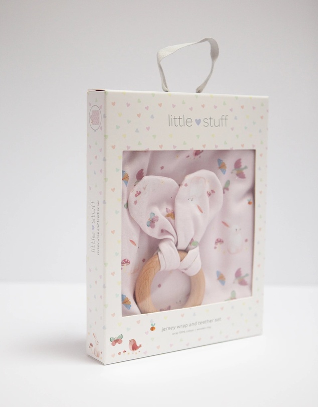 Little Stuff - Butterfly Garden Jersey Wrap With Teether Gift Set