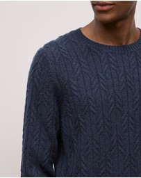 Trenery - Merino Cable Knit Crew in Navy