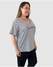 Love Your Wardrobe - LYW & Co Embroidered Stripe Tee
