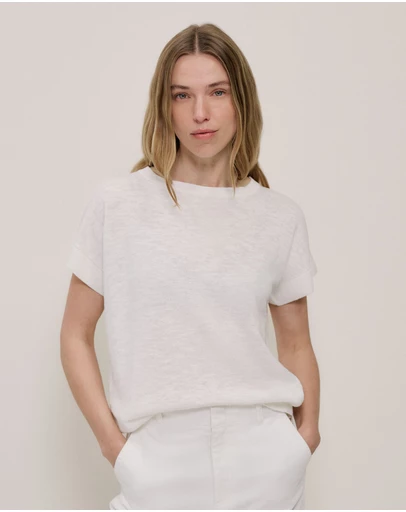 Trenery - Linen Cotton Relaxed Knit T-shirt in White