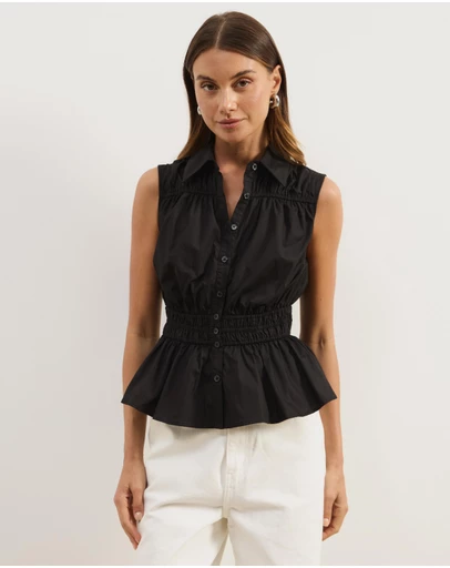 Atmos&Here - Casey Sleeveless Cotton Shirring Shirt