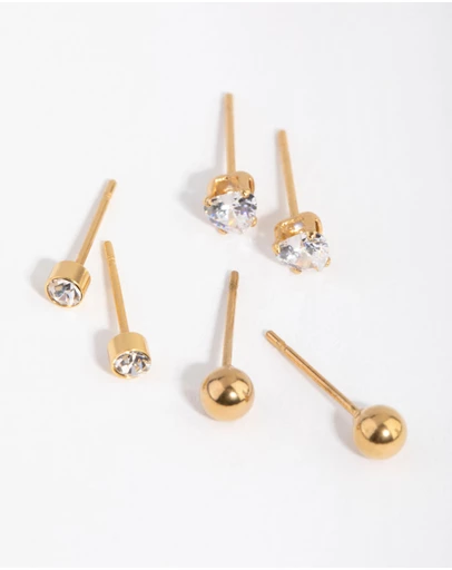 Lovisa - 24 Carat Gold Plated Surgical Steel Love Stud Earrings 3-Pack