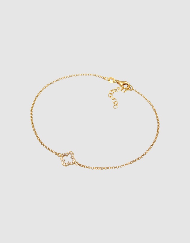 Elli Jewelry - Cloverleaf Zirconia Anklet in Gold-Plated 925 Silver