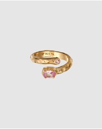 Haze & Glory - ICONIC EXCLUSIVE - Ring Oval Synthetic Sapphire Pink Gems 925 Sterling Silver Gold Plated
