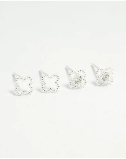 Lovisa - Sterling Silver Cubic Zirconia Flower Stud Earrings 2-Pack
