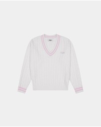 Huffer - Women's V-Neck Cable Knit Sweater