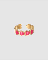 Elli Jewelry - Ring Heart Love Design Open with Enamel in 925 Sterling Silver Gold Plated