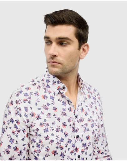 Politix - Two-tone Floral Print Long Sleeve Shirt