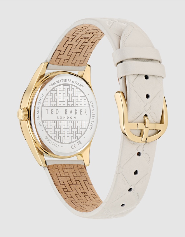Ted Baker - Coolly Gold-Tone 34mm Cream Embossed Leather Watch