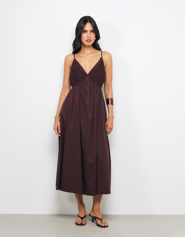 AERE - Tansy Shirred Bodice Midi Dress