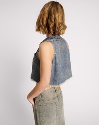 ONE TEASPOON - Dirty Blue Studded Braxton Top