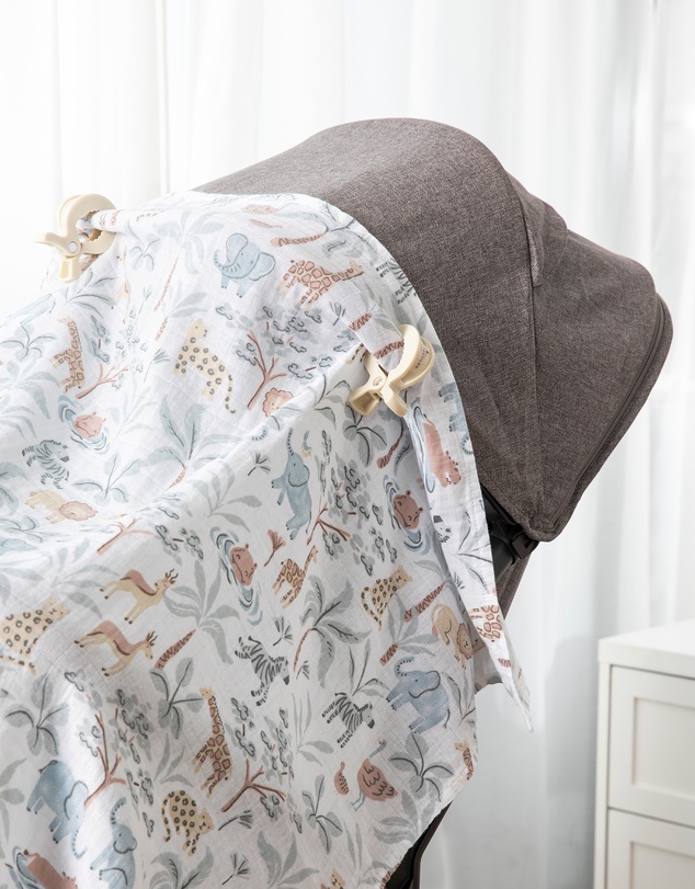 Living Textiles - Organic Muslin Swaddle & Peg Set - Wild Safari