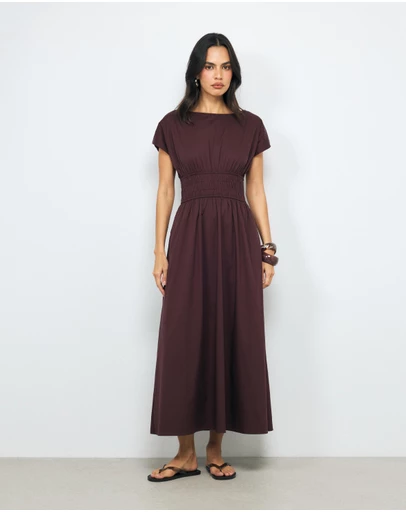 AERE - Runa Shirred Waist Midi Dress