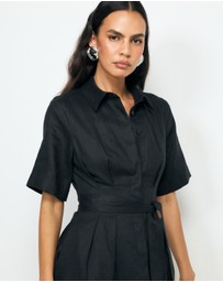 AERE - Orien Tuck Waist Linen Shirt Dress