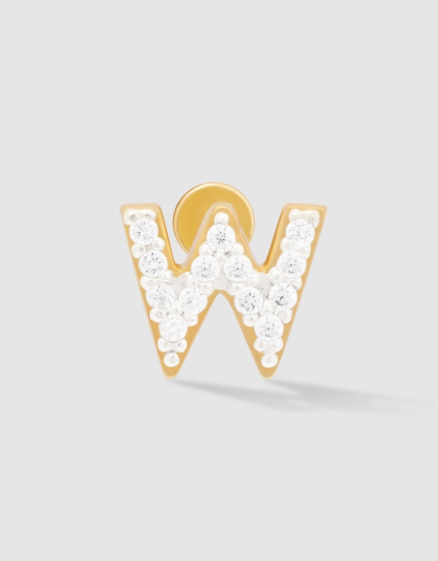Wanderlust + Co - Alphabet Pave Gold Flat Back Earring - Letter W