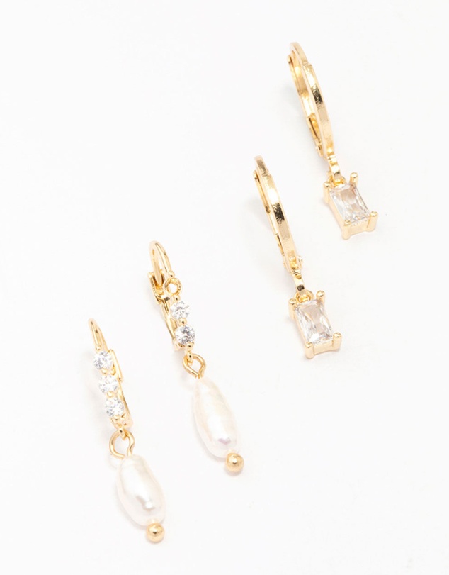 Lovisa - Gold Plated Baguette & Pearl Earring Pack
