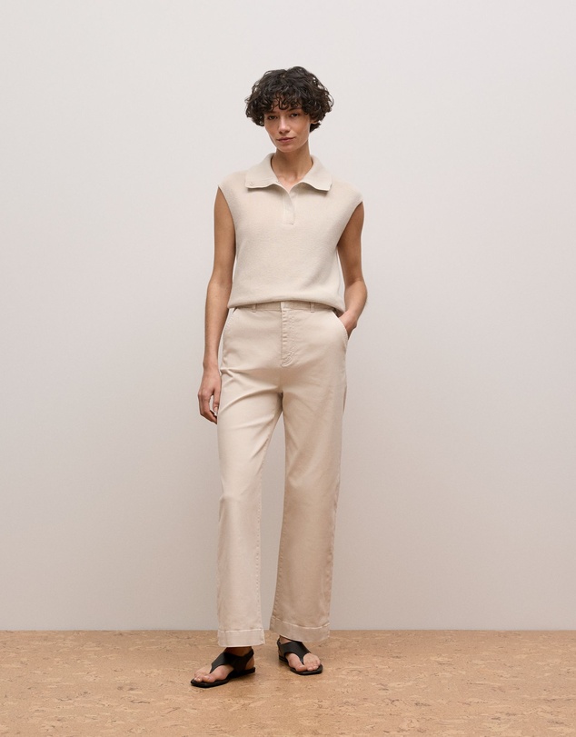 Trenery - Cotton Cashmere Sleeveless Button Neck Knit in Stone
