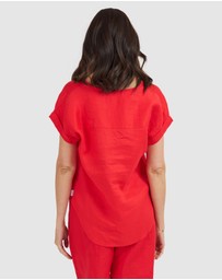 CAMIXA - Martina Linen V-Neck T-shirt