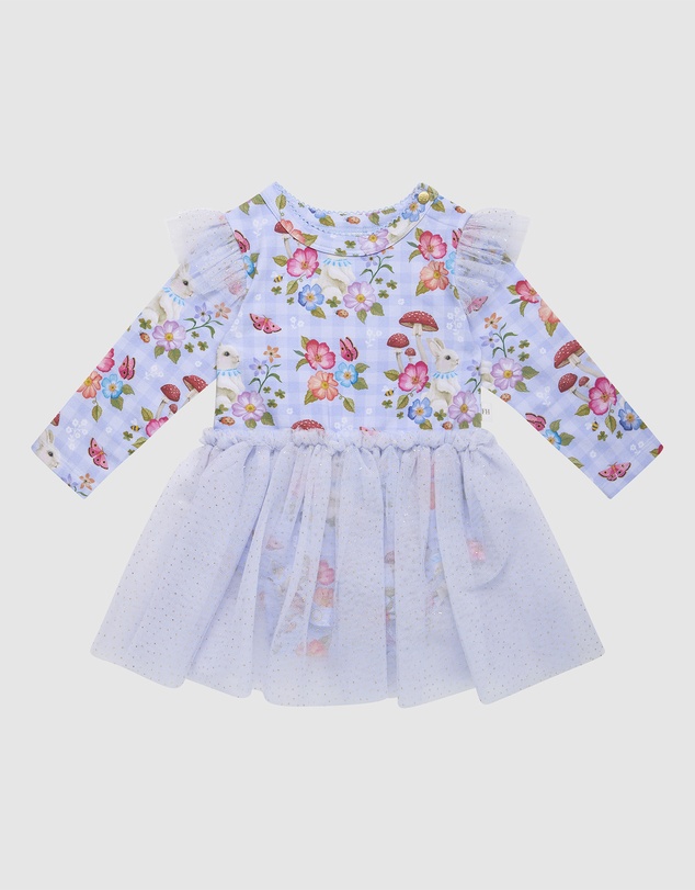 Fleur Harris - 'Curious Bunny' Long Sleeve Tutu Bodysuit Dress in Cornflower