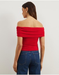 Atmos&Here - Elka Short Sleeve Mesh Off Shoulder Top