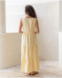 Angel Maternity - Kiara Linen Maternity Maxi Dress in Lemon