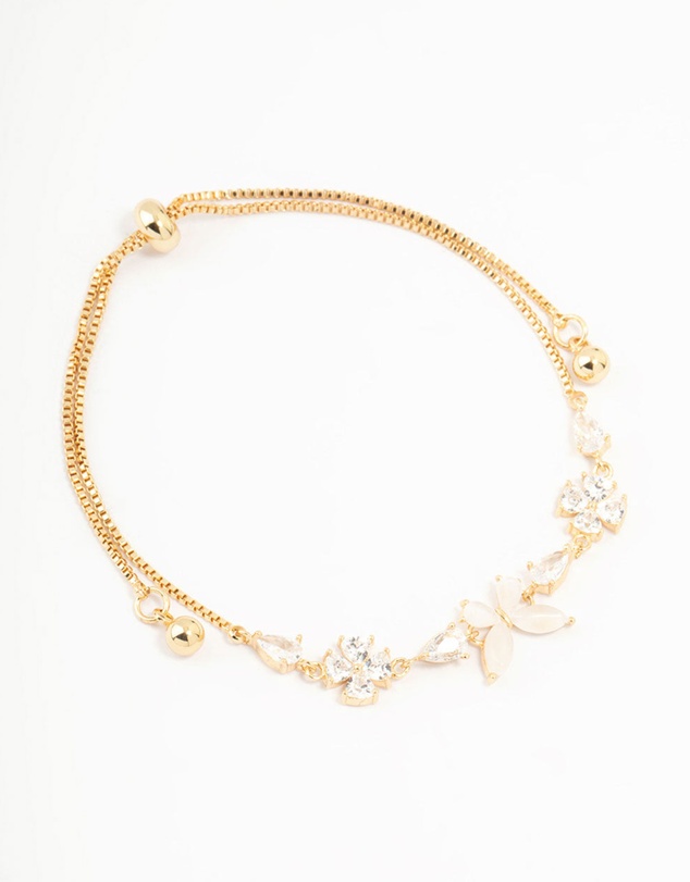 Lovisa - Gold Plated Cubic Zirconia Butterfly & Flower Toggle Bracelet