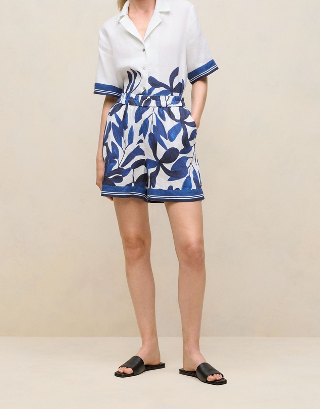 Trenery - Marea Border Stripe Linen Short in White