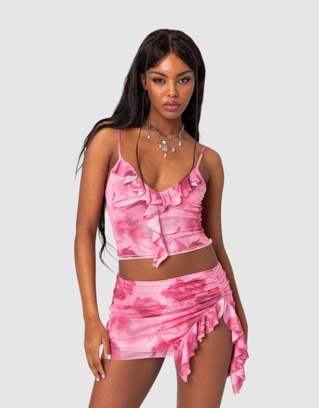 EDIKTED - Wanda Printed Mesh Ruffled Tank Top
