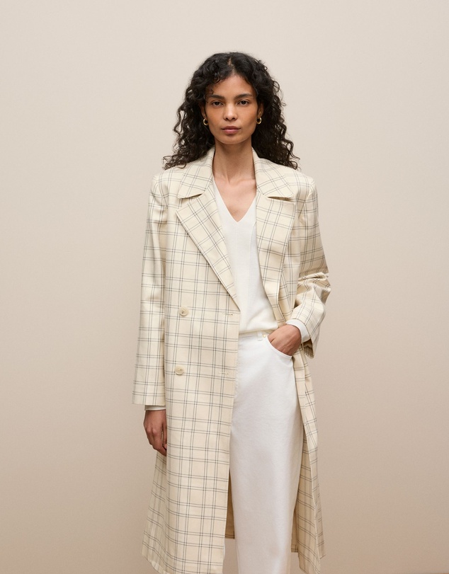 Trenery - Yarn Dyed Check Trench Coat in Fawn