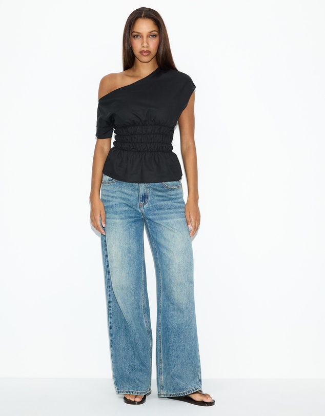 Dazie - Crushing On You Ruched One Shoulder Linen Blend Top