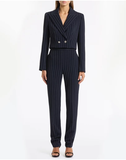 Carla Zampatti - Navy Pinstripe Cropped Jacket