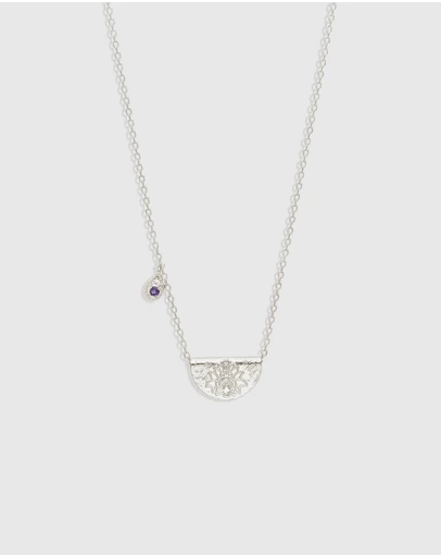 By Charlotte - Silver Lotus Birthstone Necklace - February