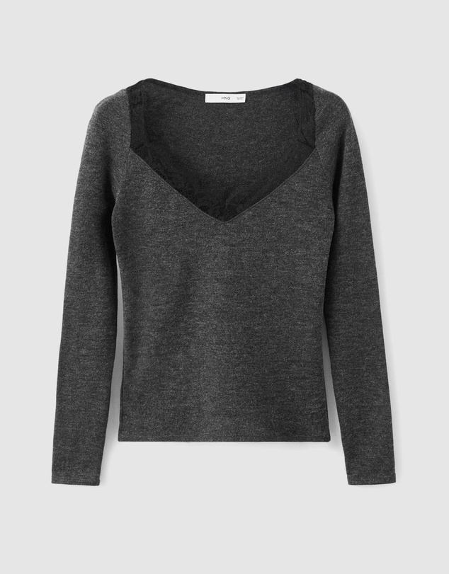 M.N.G - Lace-Trimmed Scoop-Neck Top