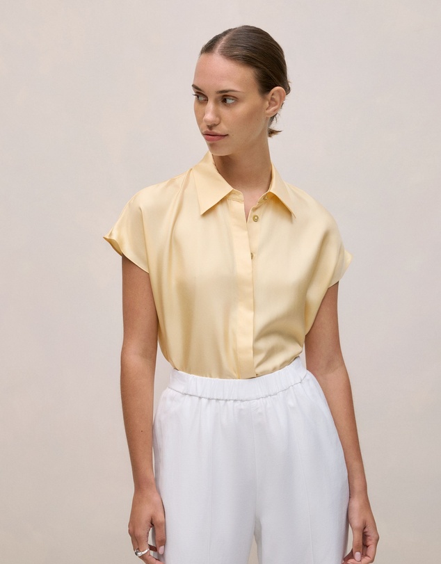 Trenery - Silk Twill Cap Sleeve Shirt in Butter