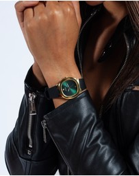 GUESS - Eve Gold-tone 32mm Green Dial Ladies Watch with Black Silicone Strap