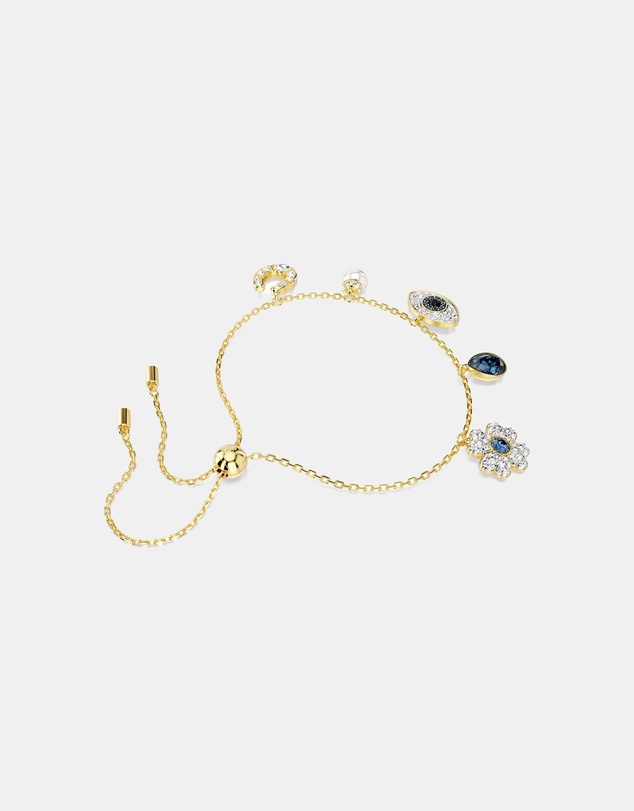 Swarovski - Symbolica bracelet, Crystal pearl, Clover, evil eye and horseshoe, Blue, Gold-tone plated