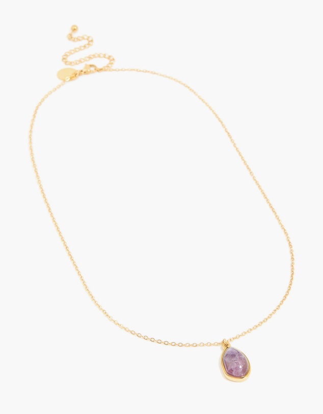 Lovisa - Waterproof Gold Plated Stainless Steel Amethyst Semi Precious Stone Pendant Necklace