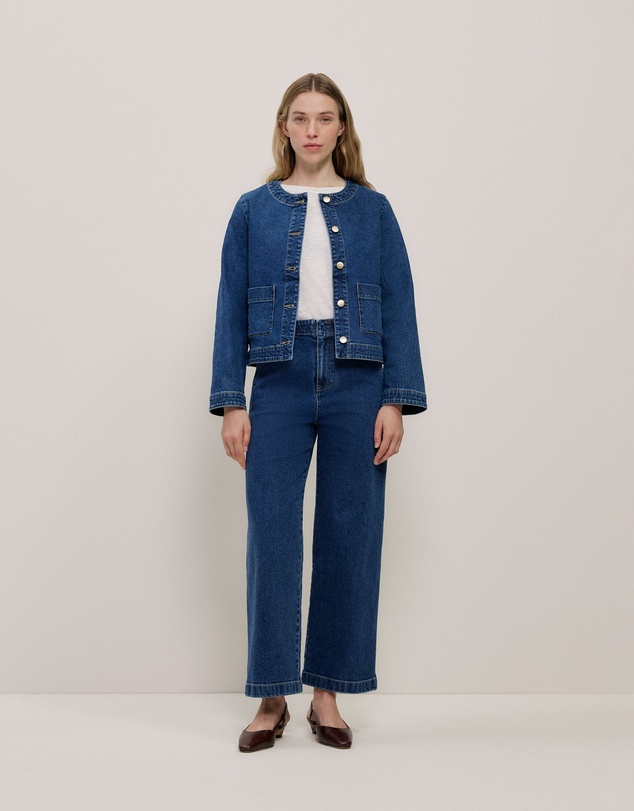 Trenery - Denim High Rise Tailored Pant in Mid Blue