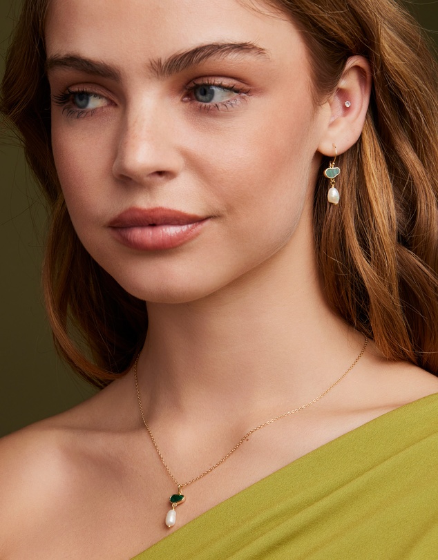 Zoe Olivia - 14K Gold Vermeil Prism Malachite & Pearl Drop Necklace