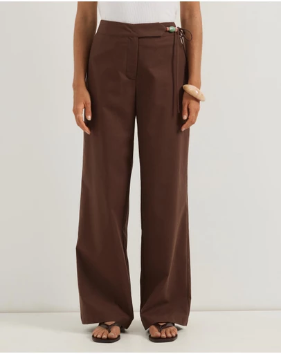 Atmos&Here - Ayla Linen Blend Pants With Bead Tie Detail