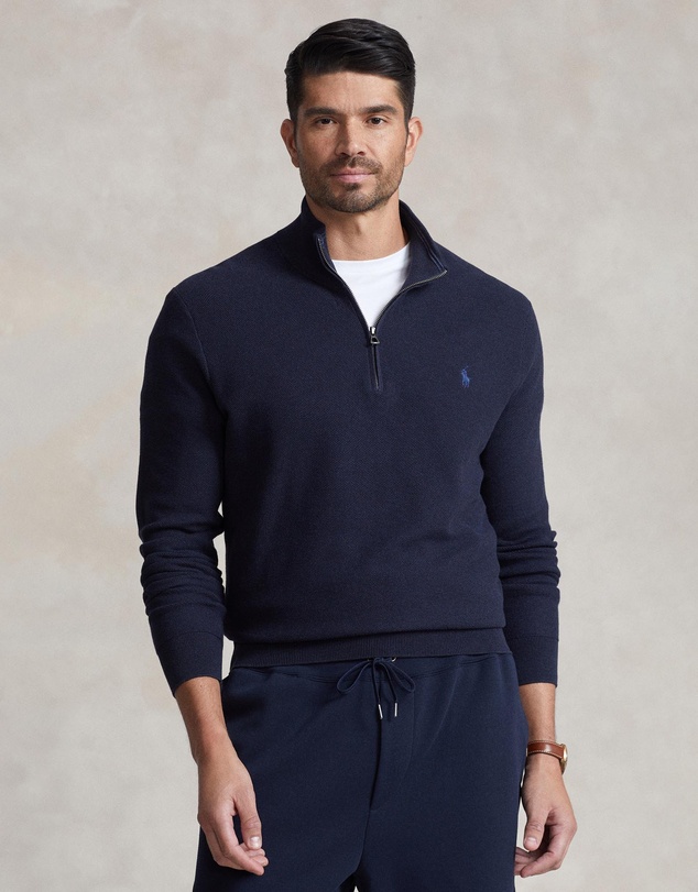 Polo Ralph Lauren - ICONIC EXCLUSIVE - Big & Tall Mesh-Knit Cotton Quarter-Zip Sweater