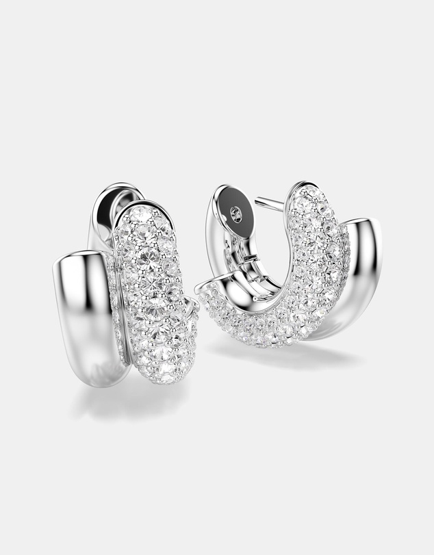 Swarovski - Dextera Hoop Earrings, Round Cut, Mini, White, Rhodium Plated