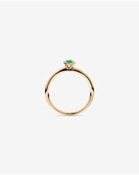 Michael Hill - Oval Cut Green Emerald Gemstone and 0.08 Carat TW Diamond Halo Ring in 10kt Yellow Gold